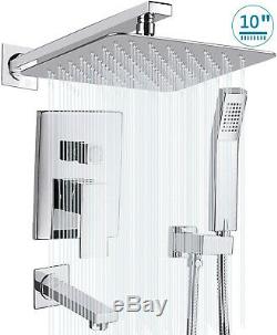 10 Shower Faucet Set Chrome Bathtub Rain Shower Head System with Mixer Valve