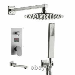 10Brushed Nickel Shower Faucet Set WithTub and LED Digital Display Valve
