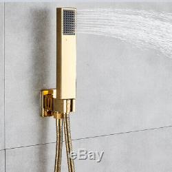 12-inch Rainfall Gold Finish Shower Faucet Set Shower Head Tub Spout Mixer Tap