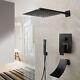 16'' Black Bathroom Shower Faucet Set Square Rain Head Hand Spray Tub Mixer Tap