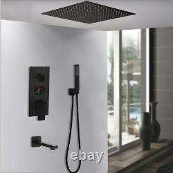 16 LED Digital Valve Rain Shower Head 3 Function Hand Shower Tub Faucet Black