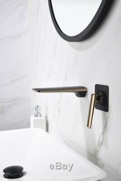 2 PCS Black Bathroom Bath Tub Waterfall Spout Taps Mixer Wall Mounted Faucets