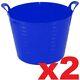 2 X Blue 42l 42litre Large Flexi Tub Garden Flexible Storage Colour Bucket