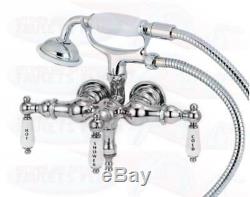 3-3/8 Tub Mount Chrome Clawfoot Bathtub Faucet With Hose & Spray