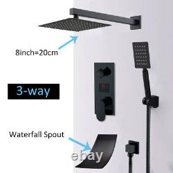 3-Function Concealed Shower System Black Tub Spout LCD Shower Faucet waterfall