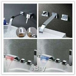 3 Type Wall Mounted Waterfall LED Sink Basin Mixer Tap Bathroom Bath Tub