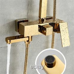 3 Way Gold Brass Shower Set Mixer Tap Rainfall Shower System Wall Mount Tub Tap