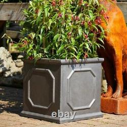 38cm Clayfibre Grey/Silver Chelsea Box Planter Square Flower Plant Pot Garden