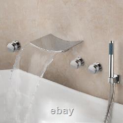 5 PCS Waterfall Spout Chrome Bathroom Bathtub Hand Sprayer Faucet Set Wall Mount