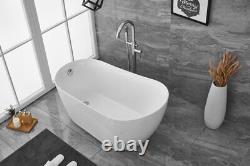 54 x 27.6 Freestanding White Fiber Glass Bathtub Stone Soaking Tub BT10854GW
