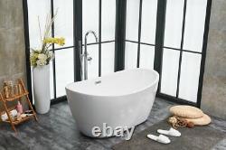 54 x 29 Freestanding White Fiber Glass Bathtub Stone Soaking Tub BT10354GW
