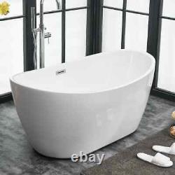 54 x 29 Freestanding White Fiber Glass Bathtub Stone Soaking Tub BT10354GW
