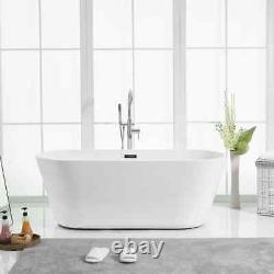 65 x 28.3 Freestanding White Fiber Glass Bathtub Stone Soaking Tub BT10665GW