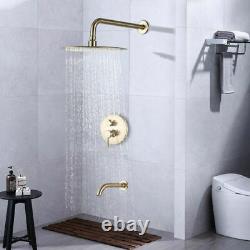 8Brushed Gold Rain Shower Combo Set Wall Mount Tub Spout Luxury Shower Faucet