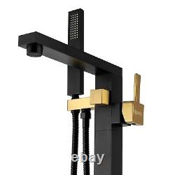 AKDY Stand Alone Tub Filler with Floor Mount 35 in. Tub Gold/Black Faucet