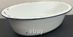Antique 25.5 x 18.25 x 6.5 Enamelware Tub Basin Oval Wash Bowl Baby Bath Blue
