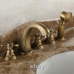 Antique Brass 5 Holes Roman Tub Bathtub Faucet with Hand Shower Spray etf051