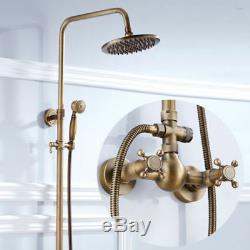 Antique Brass 8-inch Bath Tub Shower Faucet Rain Shower Head With Hand Shower