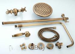 Antique Brass 8-inch Bath Tub Shower Faucet Rain Shower Head With Hand Shower