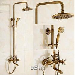 Antique Brass Bath 8Round Shower Faucet Tub Mixer Tap Dual Handle WithHand Shower