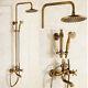 Antique Brass Bath 8round Shower Faucet Tub Mixer Tap Dual Handle Withhand Shower