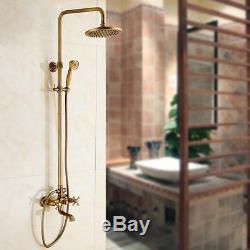 Antique Brass Bath 8Round Shower Faucet Tub Mixer Tap Dual Handle WithHand Shower