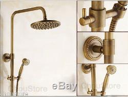 Antique Brass Bathroom 8 Rain Shower Tap Shower Mixer Faucet Valve WithTub Spout