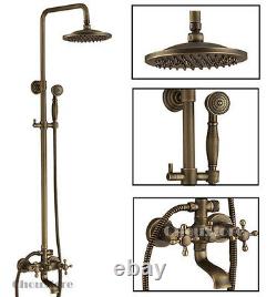 Antique Brass Bathroom Rain Shower Faucet Set with Tub Spout Wall Mounted B150