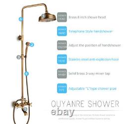 Antique Brass Bathroom Shower Faucet Set Shower Fixture Rainfall Head Tub Spout