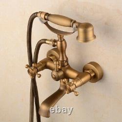 Antique Brass Bathroom Tap Basin Sink Wall Mount Waterfall Bathtub Mixer Faucet