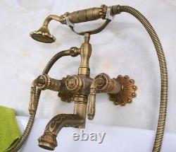 Antique Brass Clawfoot Bath Tub Faucet with Handshower Wall Mount fna222