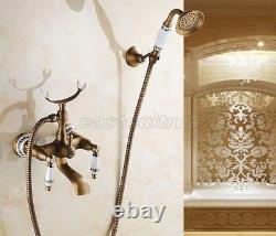 Antique Brass Clawfoot Bath Tub Faucet withHand Shower Wall Mount Mixer Tap etf308