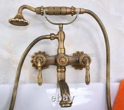 Antique Brass Clawfoot Bathtub Tub Faucet with Hand Shower Spray Wall Mount Kna222