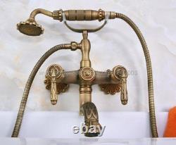 Antique Brass Clawfoot Bathtub Tub Faucet with Hand Shower Spray Wall Mount Kna222