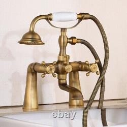 Antique Brass Deck Mount Clawfoot Bath Tub Faucet with Hand Shower Mixer Tap