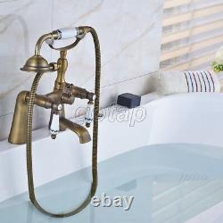 Antique Brass Deck Mount Clawfoot Bath Tub Filler Faucet WithHand Shower Sprayer