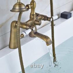 Antique Brass Deck Mount Clawfoot Bath Tub Filler Faucet WithHand Shower Sprayer