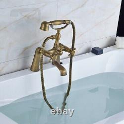 Antique Brass Deck Mount Clawfoot Bath Tub Mixer Tap Faucet Handheld Shower
