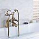Antique Brass Deck Mounted Bath Claw Foot Tub Faucet With Hand Shower Fan009