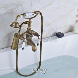 Antique Brass Deck Mounted Bath Claw foot Tub Faucet With Hand Shower fan009