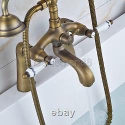 Antique Brass Deck Mounted Bath Claw foot Tub Faucet With Hand Shower fan009