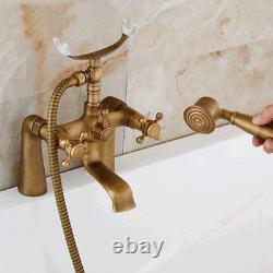 Antique Brass Deck Mounted Bath Tub Faucet Bathtub Filler Tap Hand Shower 2tf023