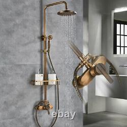 Antique Brass Shower Faucet Taps Set Retro Rainfall Bathtub Shower System Mixer