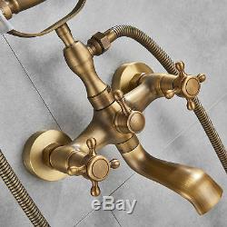 Antique Brass Vintage Clawfoot Bath Tub Faucet with Handshower Wall Mounted