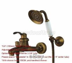 Antique Brass Wall Mounted Bath Tub Faucet Mixer Tap With Handheld Shower etf034