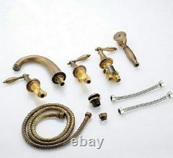 Antique Brass Widespread Roman Bath Tub Faucet Hand Spray Shower Tap Set 2tf036