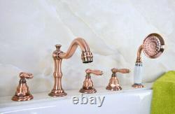 Antique Copper Deck-Mount Bath Tub Faucet Hand Held Spray Shower Mixer Tap tf229