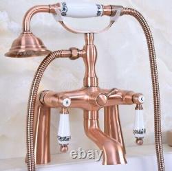 Antique Copper Deck Mount Clawfoot Bath Tub Filler Faucet With Hand Shower Sprayer