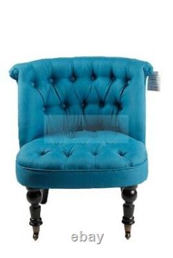 Antique Dark Blue Tub Chair Sofa Lined Polyester Fabric Lounge Bedroom Armchair