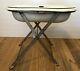 Antique French Enamelware Porcelain Baby Bath Tub With Stand And Lid